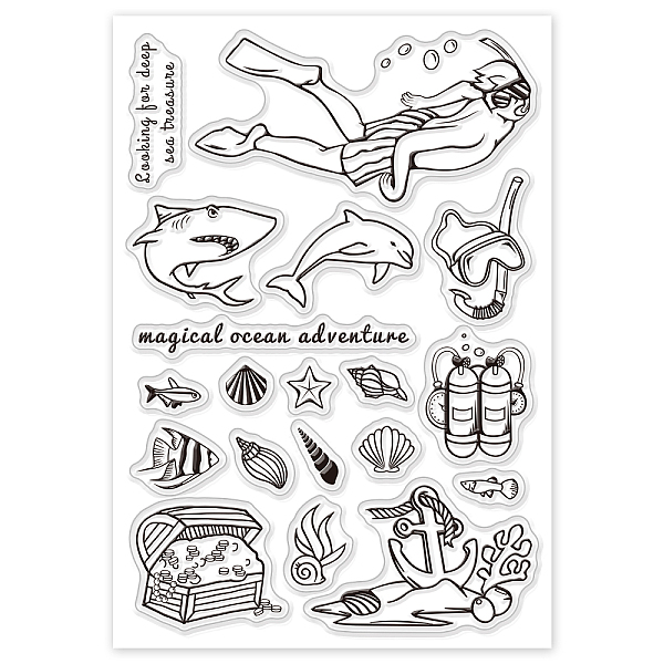 PandaHall GLOBLELAND Ocean Clear Stamp Dolphin Shark Diver Anchor Silicone Transparent Stamp Seal Card for DIY Scrapbooking Cards Making... PandaHall GLOBLELAND Ocean Clear Stamp Dolphin Shark Diver Anchor Silicone Transparent Stamp Seal Card for DIY Scrapbooking Cards Making...