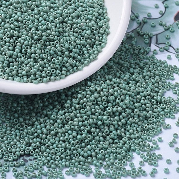 

PandaHall MIYUKI Round Rocailles Beads, Japanese Seed Beads, (RR2028) Matte Opaque Sea Foam Luster, 11/0, 2x1.3mm, Hole: 0.8mm, about..., Cyan