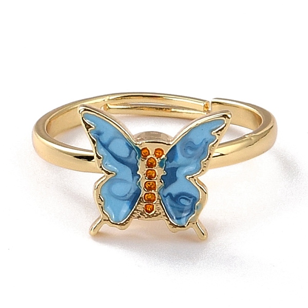 PandaHall Butterfly Fidget Ring for Anxiety Stress Relief, Adjustable Spinner Ring, Alloy Enamel Rotating Ring, Golden, Deep Sky Blue, US...