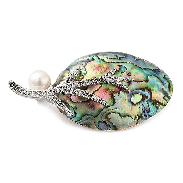 

PandaHall Oval Natural Paua Shell Brooches, with Brass Pins & Pearl, Platinum, 28x54x12mm Shell Oval