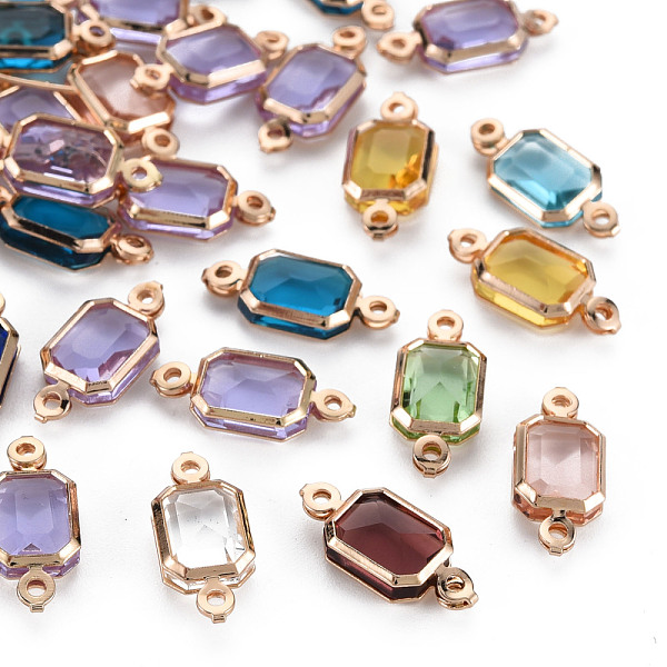 

PandaHall Glass Links Connectors, with Light Gold Tone Brass Findings, Long-Lasting Plated, Faceted, Rectangle, Mixed Color, 14.5x6.5x3mm..., Multicolor