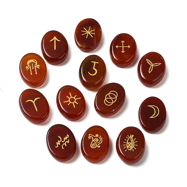 

PandaHall 13Pcs Natural Carnelian Rune Stone, Healing Stone for Reiki Balancing, Oval, Divination Supplies, 20.5x15x6mm Carnelian Oval
