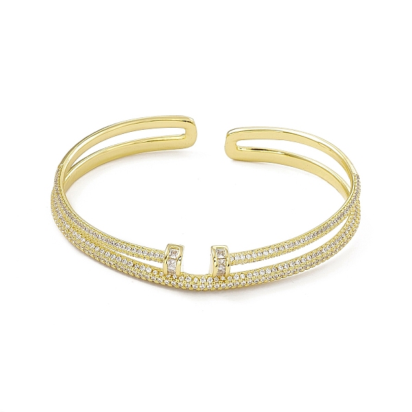 

PandaHall Clear Cubic Zirconia Half Round Open Cuff Bangle, Rack Plating Brass Double Line Bangle for Women, Cadmium Free & Lead Free, Real...