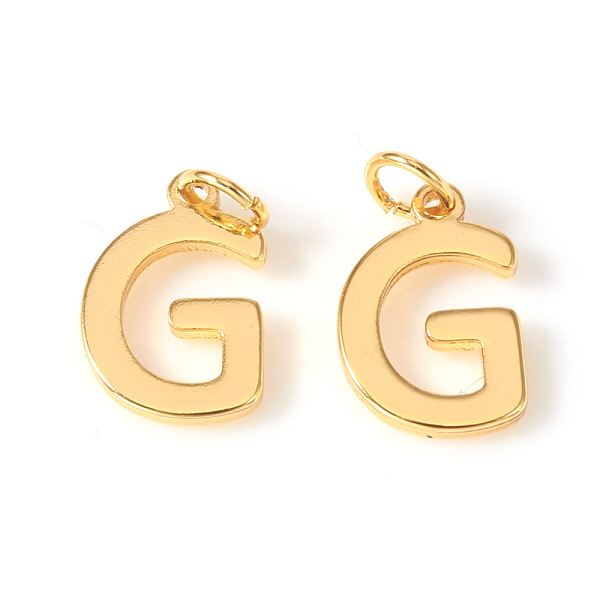 

PandaHall Brass Charms, with Jump Rings, Letter, Real 18K Gold Plated, Letter.G, G: 10x6.5x1mm, Hole: 2.5mm Brass Letter G