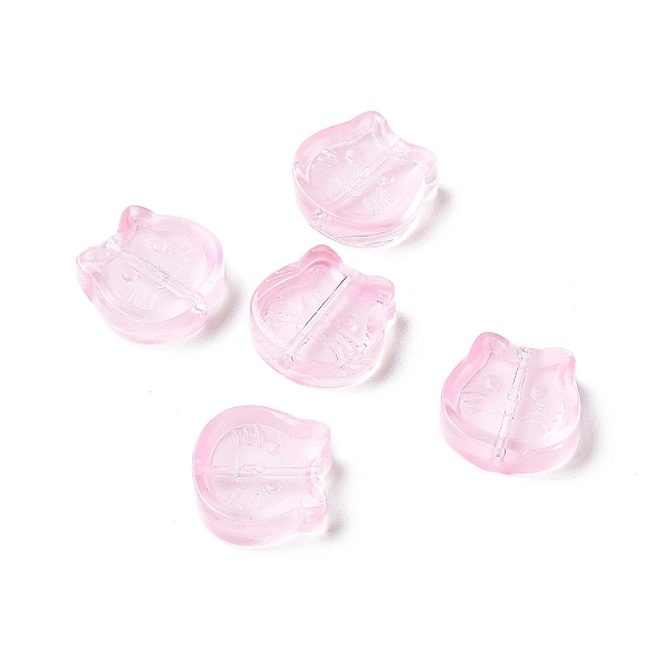 

PandaHall Transparent Spray Painted Glass Beads, Cat, Pearl Pink, 13.5x14x5mm, Hole: 1.2mm Glass Cat Shape
