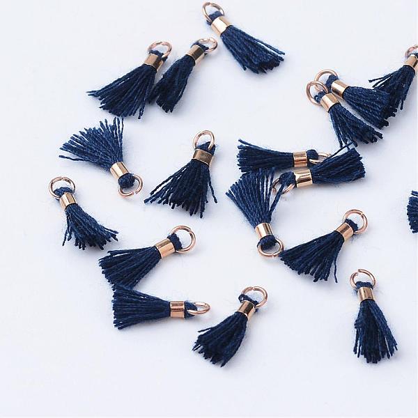 

PandaHall Polycotton(Polyester Cotton) Tassel Pendant Decorations, with Unwelded Iron Jump Rings, Golden, Midnight Blue, 10~16x2mm, Hole...