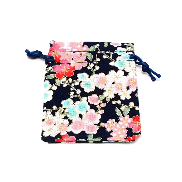 

PandaHall Cotton and Linen Cloth Packing Pouches, Drawstring Bag, Rectangle with Sakura Pattern, Midnight Blue, 10x8x0.25cm Cloth Flower