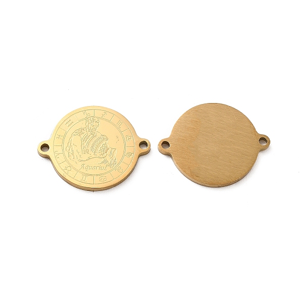 

PandaHall Ion Plating(IP) 304 Stainless Steel Connector Charms, Real 18K Gold Plated, Flat Round with Constellation, Aquarius, 20x16x1mm...