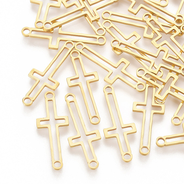 

PandaHall 201 Stainless Steel Links connectors, Laser Cut Links, Sideways Cross, Golden, 24x9x1mm, Hole: 1.8mm 201 Stainless Steel Cross