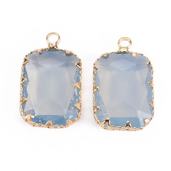 

PandaHall Transparent Glass Pendants, with Brass Prong Settings, Faceted, Rectangle, Light Gold, Light Steel Blue, 24x14x6mm, Hole: 1.6mm...
