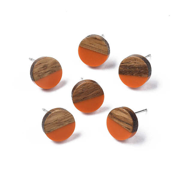 

PandaHall Opaque Resin & Walnut Wood Stud Earrings, with 316 Stainless Steel Pins, Flat Round, Dark Orange, 10mm, Pin: 0.7mm Wood Flat Round