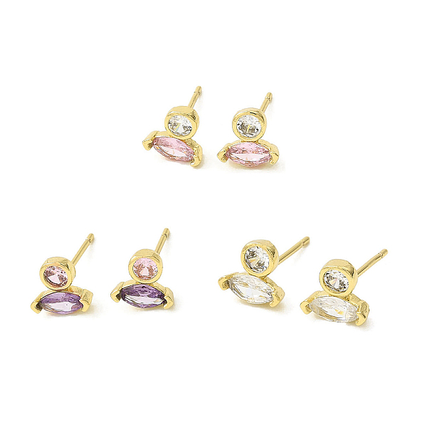 

PandaHall Real 18K Gold Plated Brass Horse Eye Stud Earrings, with Cubic Zirconia, Long-Lasting Plated, Lead Free & Cadmium Free, Mixed..., Multicolor