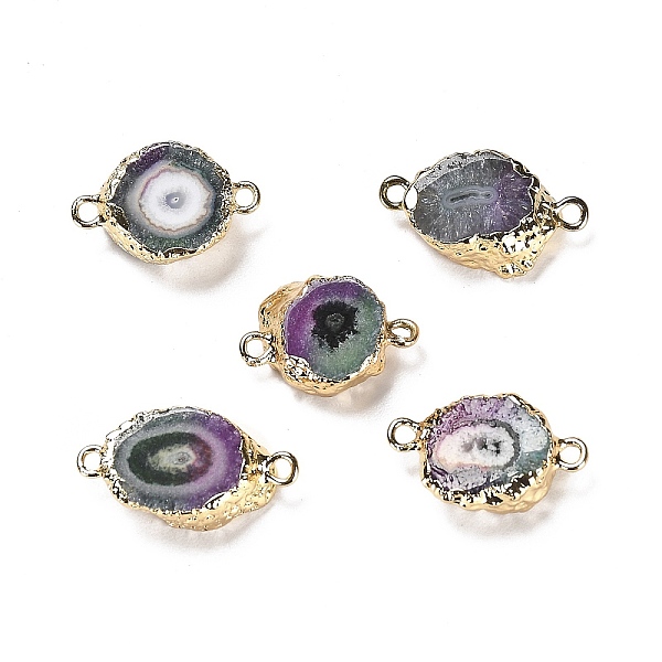

PandaHall Natural Dyed Druzy Agate Nuggets Connector Charms, with Rack Plating Light Gold Plated Brass Edge, Cadmium Free & Lead Free...