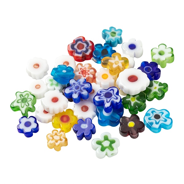 

PandaHall 30Pcs Handmade Millefiori Glass Beads, Plum Flower, Mixed Color, 8x4mm, Hole: 1mm, 30Pcs/Bag Millefiori Lampwork Flower Multicolor