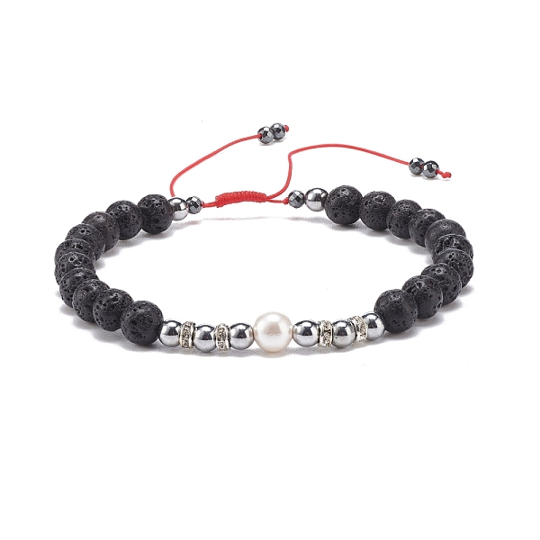

PandaHall Natural Lava Rock & & Shell Pearl & Synthetic Hematite Braided Bead Bracelet, Essential Oil Gemstone Jewelry for Women, Inner..., Clear