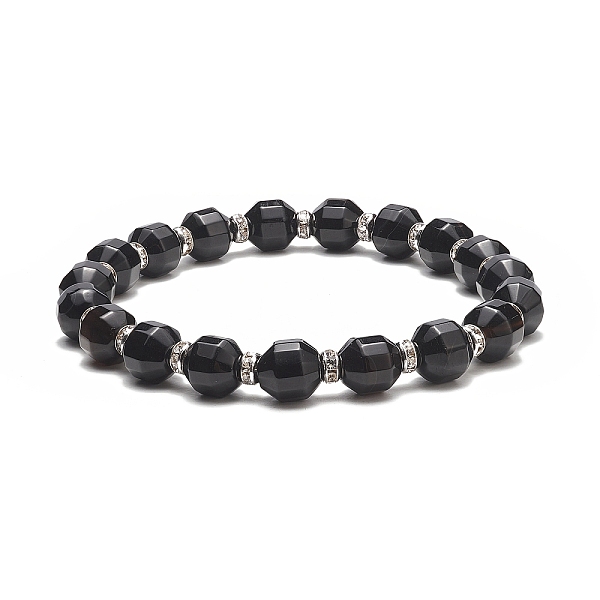 

PandaHall Dyed Natural Agate Beaded Stretch Bracelet, Brass Rhinestone Jewelry for Women, Black, Inner Diameter: 2-1/2~2-5/8 inch(6.5~6.7cm)...