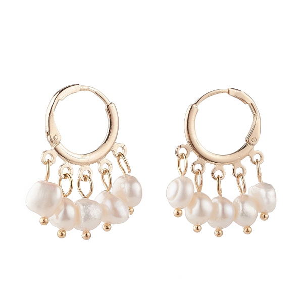 

PandaHall Natural Pearl Dangle Hoop Earrings, Brass Jewelry for Women, Golden, White, 29x18.5x8mm, Pin: 0.8mm Pearl Rice White