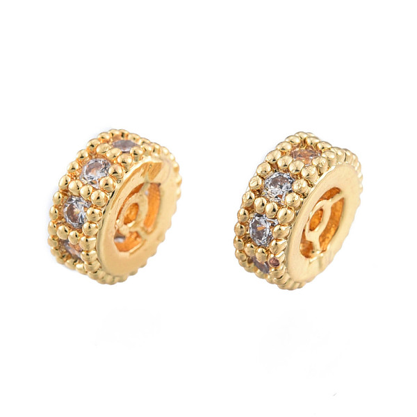 

PandaHall Brass Pave Clear Cubic Zirconia Beads, Nickel Free, Column, Real 14K Gold Plated, 6x3mm, Hole: 0.8mm Brass+Cubic Zirconia Column