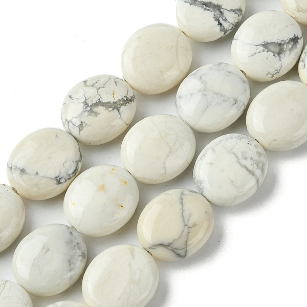 

PandaHall Natural Howlite Beads Strands, Flat Oval, 13~14x12x5.5~6mm, Hole: 1.2mm, about 29pcs/strand, 15.83''(40.2cm) Howlite Oval