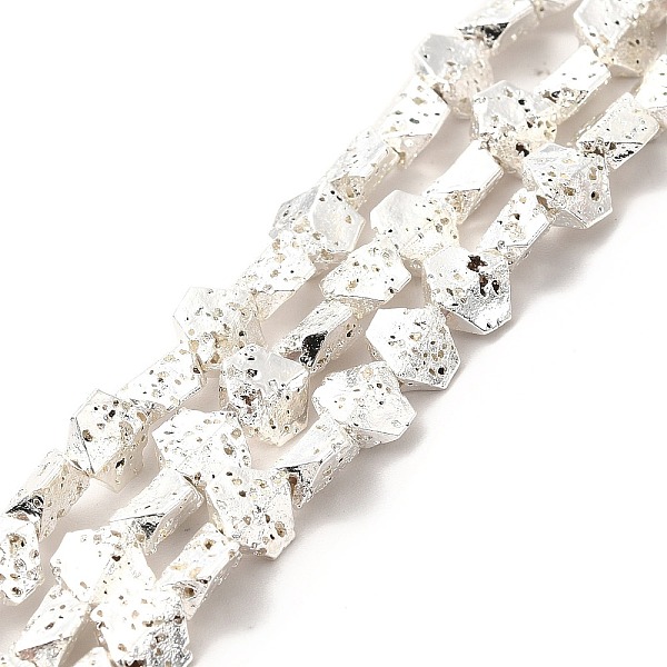 

PandaHall Electroplated Natural Lava Rock Beads Strands, Hexagon, Silver Plated, 5.5x6.5x3mm, Hole: 1mm, about 67~70pcs/strand, 14.57~15.08...