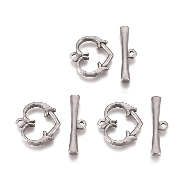 

PandaHall 304 Stainless Steel Toggle Clasps, Heart, Stainless Steel Color, Heart: 15.3x15.5x2.3mm, Hole: 1.6mm, Bar: 6x21.2x2.4mm, Hole...