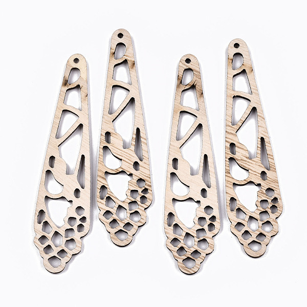 

PandaHall Unfinished Hollow Wood Big Pendants, Undyed, Laser Cut Wood Shapes, Teardrop, Antique White, 90x21x2.5mm, Hole: 2mm Wood Teardrop