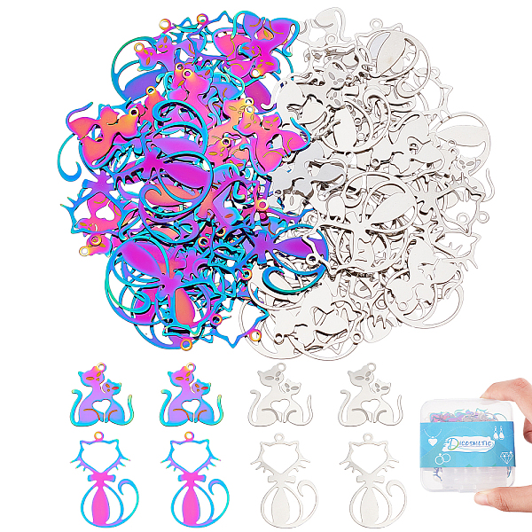 

PandaHall DICOSMETIC 80Pcs 4 Style 201 Stainless Steel Filigree Pendants, Etched Metal Embellishments, Cat, Mixed Color, 18.5x17.5x0.2mm...