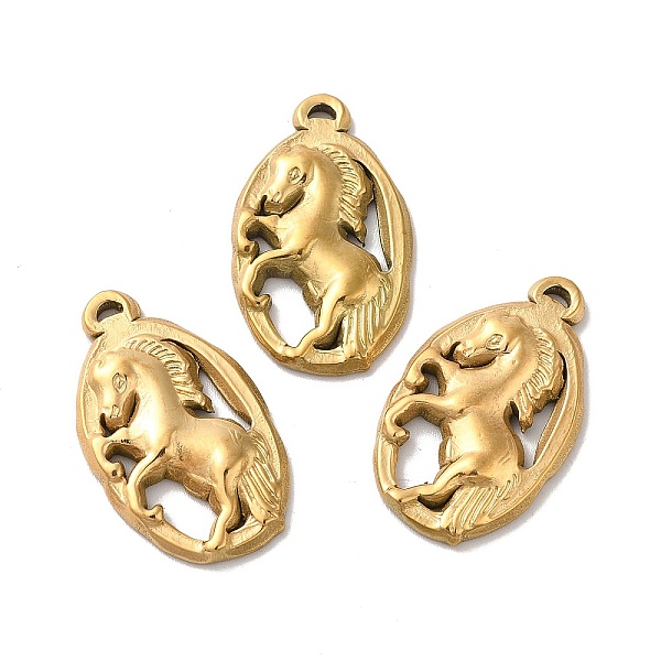 

PandaHall Ion Plating(IP) 304 Stainless Steel Pendants, Oval with Horse Charms, Golden, 26.5x15.5x3mm, Hole: 1x2mm 304 Stainless Steel Horse