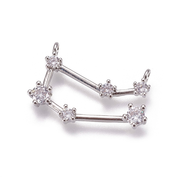 

PandaHall Brass Micro Pave Cubic Zirconia Pendants, Twelve Constellations, Platinum, Gemini, 15~15.5x23.5~24x3mm, Hole: 1.5mm Brass+Cubic..., Clear
