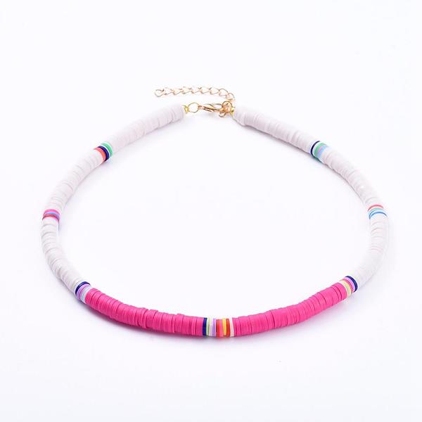

PandaHall Handmade Polymer Clay Heishi Beaded Choker Necklaces, with Alloy Lobster Claw Clasps and Iron Chain Extender, Camellia, Golden..., Brown