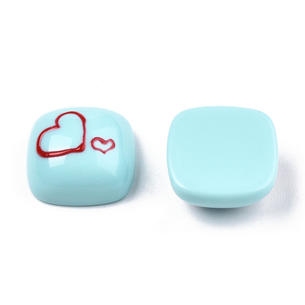 

PandaHall Opaque Resin Enamel Cabochons, Square with Dark Red Heart, Pale Turquoise, 15x15x7mm Resin Square
