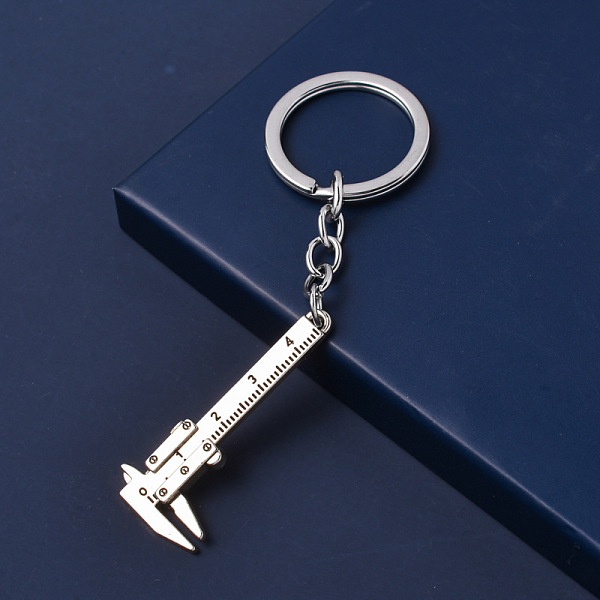 

PandaHall Alloy Pendant Keychain, with Key Rings, Vernier Caliper, Platinum, 11x2.2cm Alloy Tool