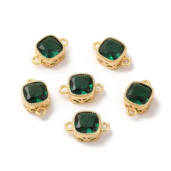 

PandaHall Real 18K Gold Plated Brass Cubic Zirconia Links Connectors, Square, Dark Green, 11x7x4mm, Hole: 1.2mm Brass+Cubic Zirconia Square
