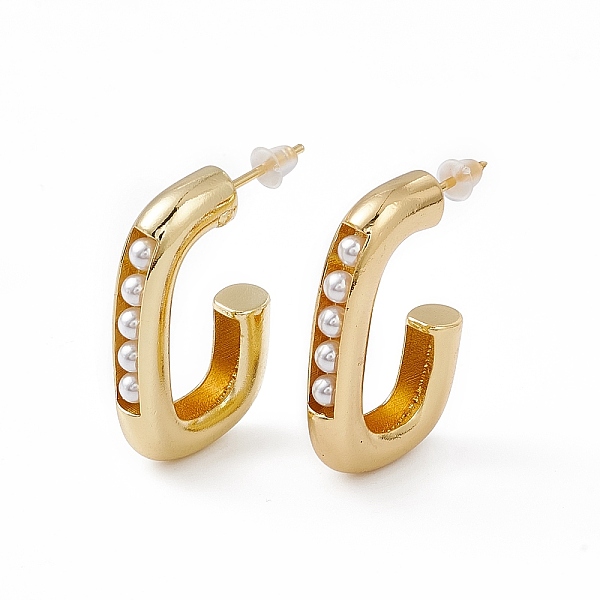 

PandaHall Plastic Pearl Beaded Oval Stud Earrings, Brass Half Hoop Earrings for Women, Lead Free & Cadmium Free, Real 18K Gold Plated..., White