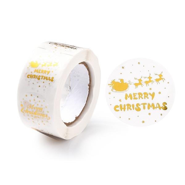

PandaHall Christmas Themed Flat Round Roll Stickers, Self-Adhesive Paper Gift Tag Stickers, for Party, Decorative Presents, Merry Christmas...