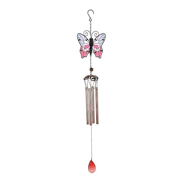 

PandaHall Iron Wind Chimes, Small Wind Bells Handmade Glass Pendants, with Brass Tubes, Butterfly, Colorful, 782mm Iron Butterfly Brown