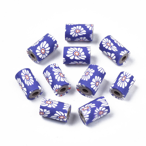 

PandaHall Handmade Polymer Clay Beads, Column with Jewelry Crafts Pattern, Slate Blue, 11x6~7.5mm, Hole: 2~3mm Polymer Clay Column