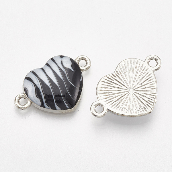 

PandaHall Alloy Enamel Links connectors, Heart, Platinum, Black & White, 13.5x20.5x3mm, Hole: 1.5mm Alloy+Enamel Heart Black