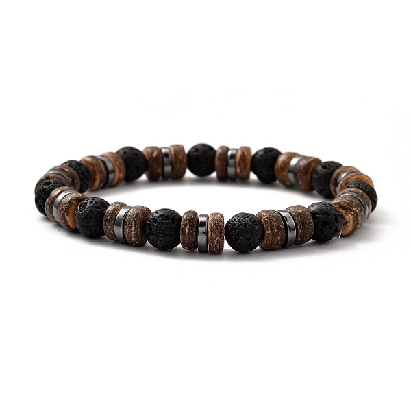 

PandaHall Natural Lava Rock Stretch Bracelets, with Natural Coconut Beads and Non-magnetic Synthetic Hematite Beads, Inner Diameter: 2-1/8...
