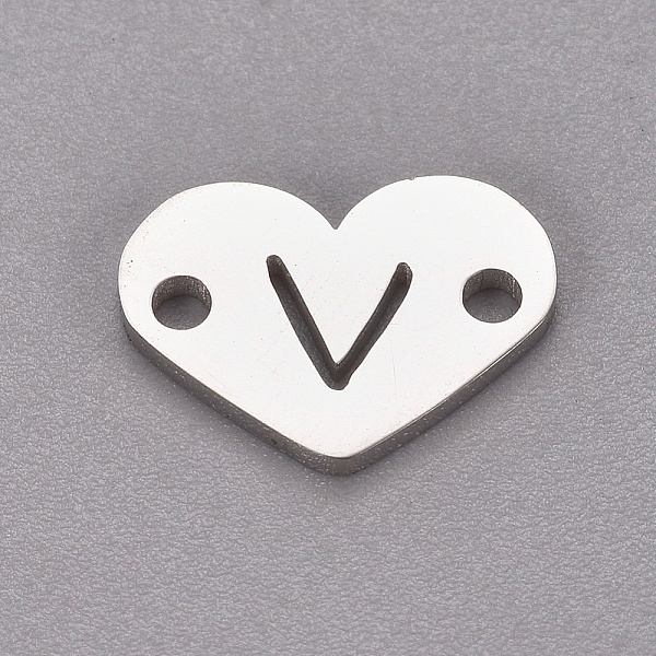 

PandaHall 304 Stainless Steel Links, Heart with Letter, Stainless Steel Color, Letter.V, 9x12x1mm, Hole: 1.2mm 304 Stainless Steel Heart