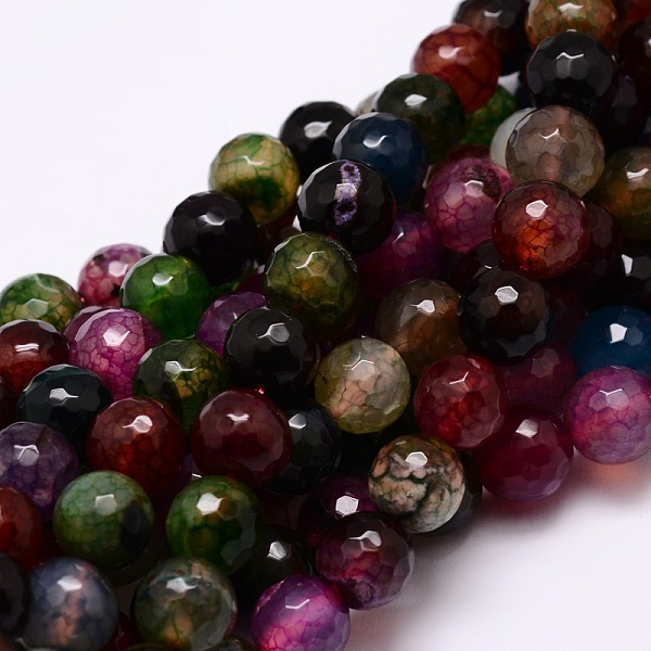

PandaHall Dyed Natural Agate Faceted Round Beads Strands, Colorful, 8mm, Hole: 1mm, about 48pcs/strand, 15.3 inch Crackle Agate Round
