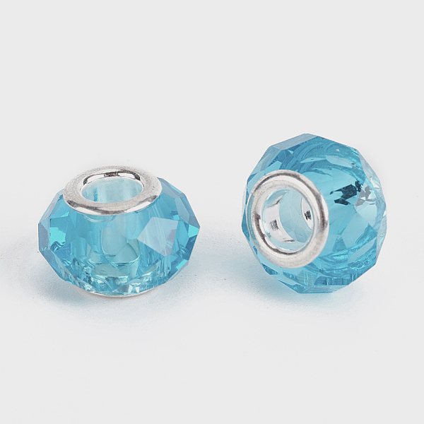 

PandaHall Faceted Glass European Beads, Large Hole Beads, with Silver Tone Brass Core, Rondelle, Deep Sky Blue, 13.5~14x8.5~9mm, Hole: 5mm...