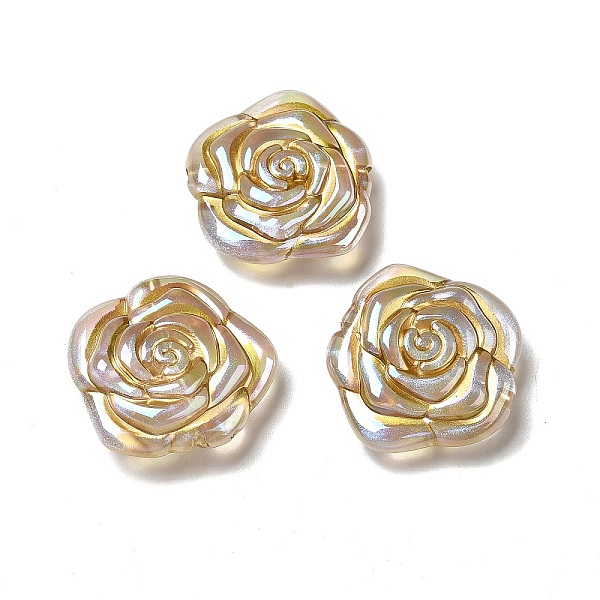 

PandaHall UV Plating Rainbow Iridescent Acrylic Beads, with Metal Enlaced, Rose, Gold, 28x30x10.5mm, Hole: 1.6mm Acrylic Flower Gold