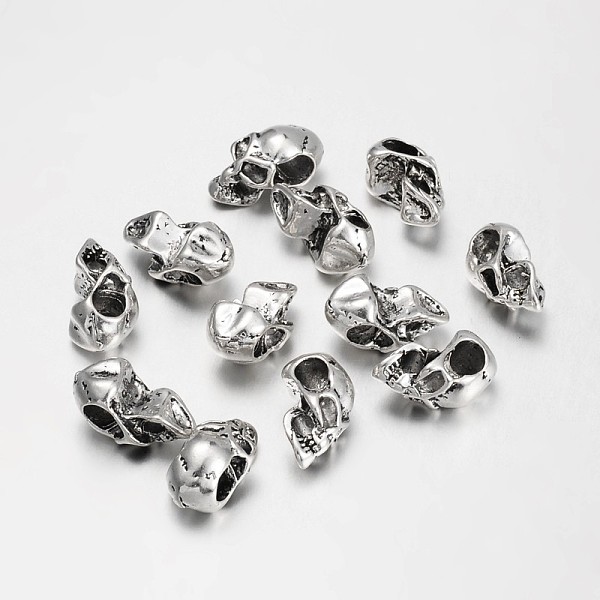 

PandaHall Tibetan Style European Beads, Lead Free, Large Hole Beads, Skull for Halloween, Antique Silver, 17x9x10mm, Hole: 4mm Alloy Skull
