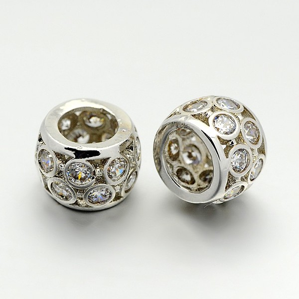 

PandaHall Hollow Brass Micro Pave Cubic Zirconia Large Hole Beads, Rondelle, Cadmium Free & Lead Free, Clear, Platinum, 7x10mm, Hole: 6mm...