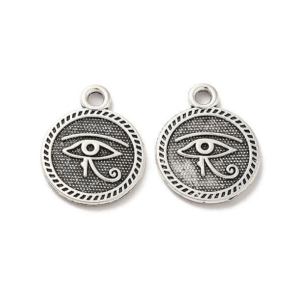 

PandaHall Tibetan Style Alloy Pendants, Flat Round with Egyptian Eye of Horus Charm, Antique Silver, 18.5x15x1.5mm, Hole: 2mm, about...