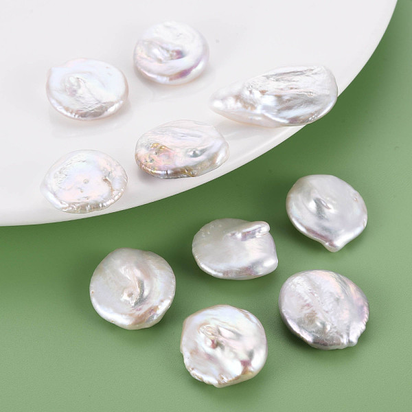 

PandaHall Natural Keshi Pearl Beads, Cultured Freshwater Pearl, No Hole/Undrilled, Flat Round, Seashell Color, 20~32x19~21x5~10mm Keshi...