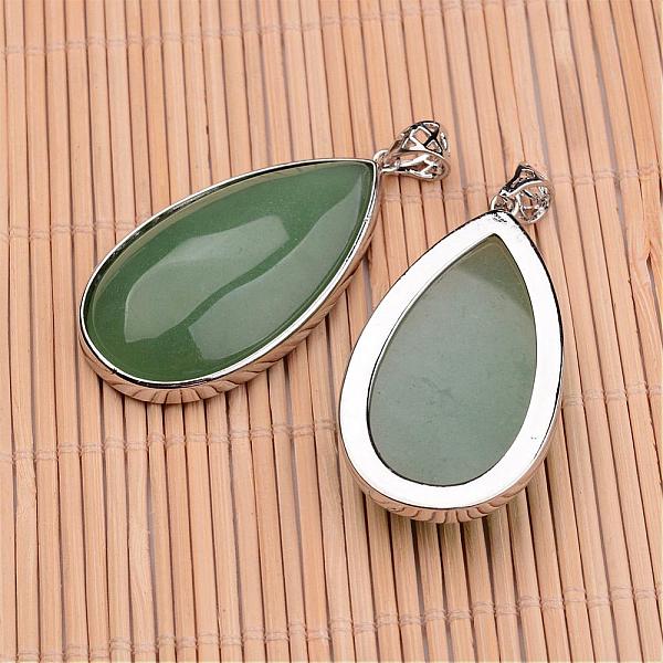 

PandaHall Natural Green Aventurine Big Pendants, with Platinum Tone Brass Findings, Lead Free & Nickel Free, Teardrop, 50x26x9mm, Hole...