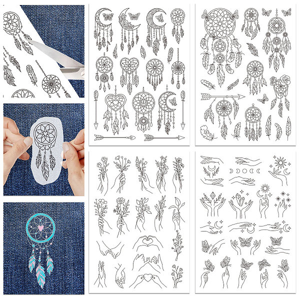 

PandaHall 4 Sheets 11.6x8.2 Inch Stick and Stitch Embroidery Patterns, Non-woven Fabrics Water Soluble Embroidery Stabilizers, Palm...