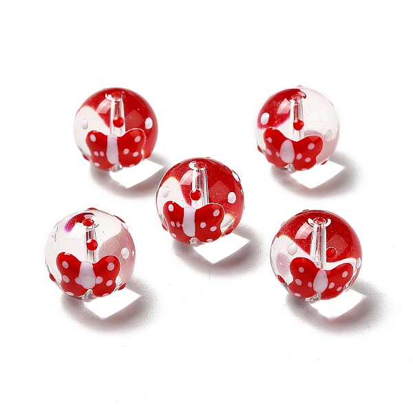 

PandaHall Handmade Lampwork Beads, Round with Butterfly Pattern, Red, 13.5~14x14.5~15mm, Hole: 1.5~1.8mm Lampwork Round Red